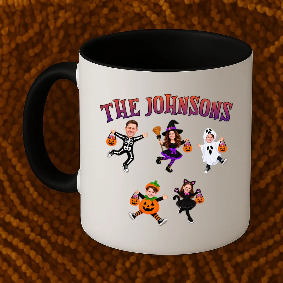 Personalized Halloween Family Photo Coffee Mug - Custom Faces & Name - Front 1