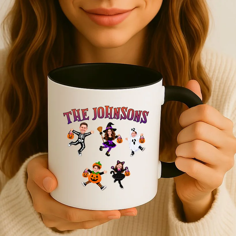 Personalized Halloween Family Photo Coffee Mug - Custom Faces & Name - Front 2