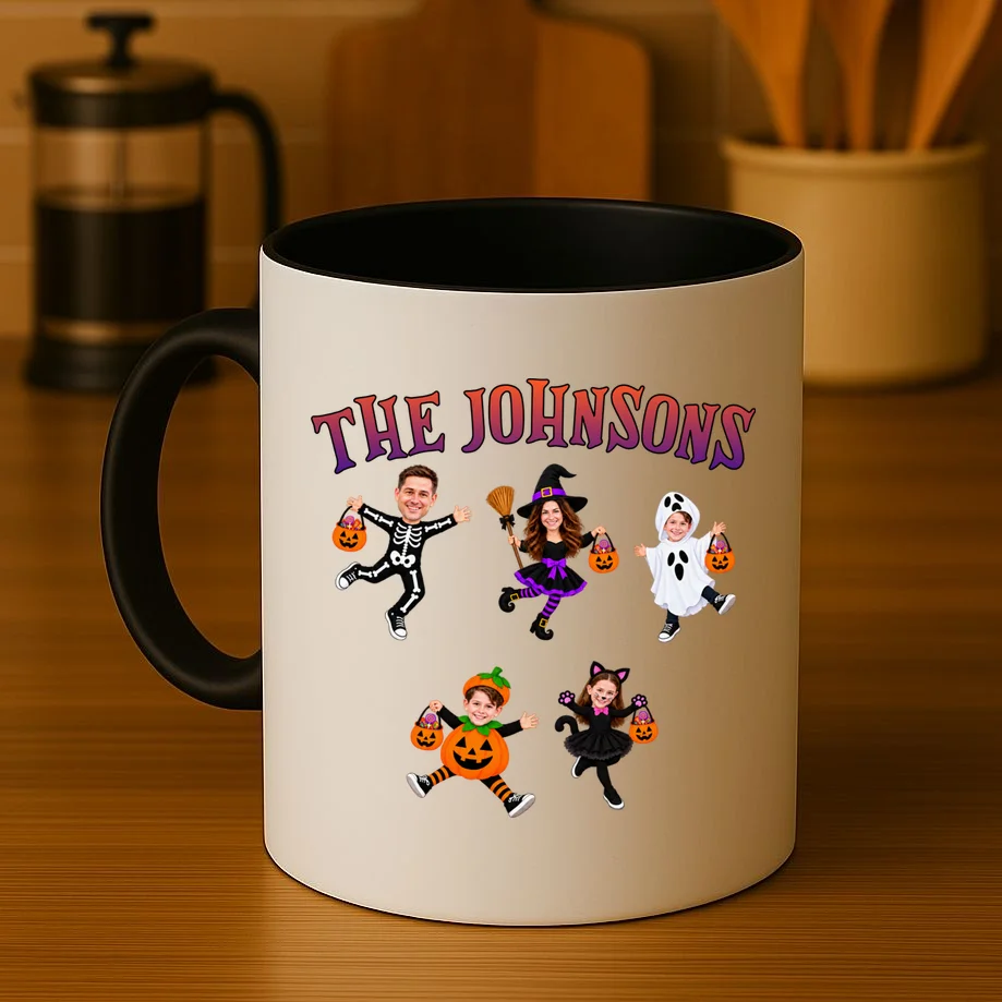 Personalized Halloween Family Photo Coffee Mug - Custom Faces & Name - Front 3