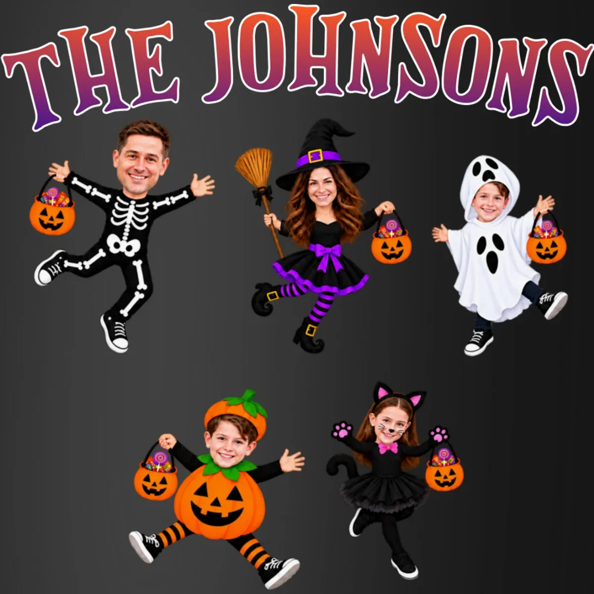 Personalized Halloween Family Photo Coaster - Custom Faces & Name - Front - Close-up