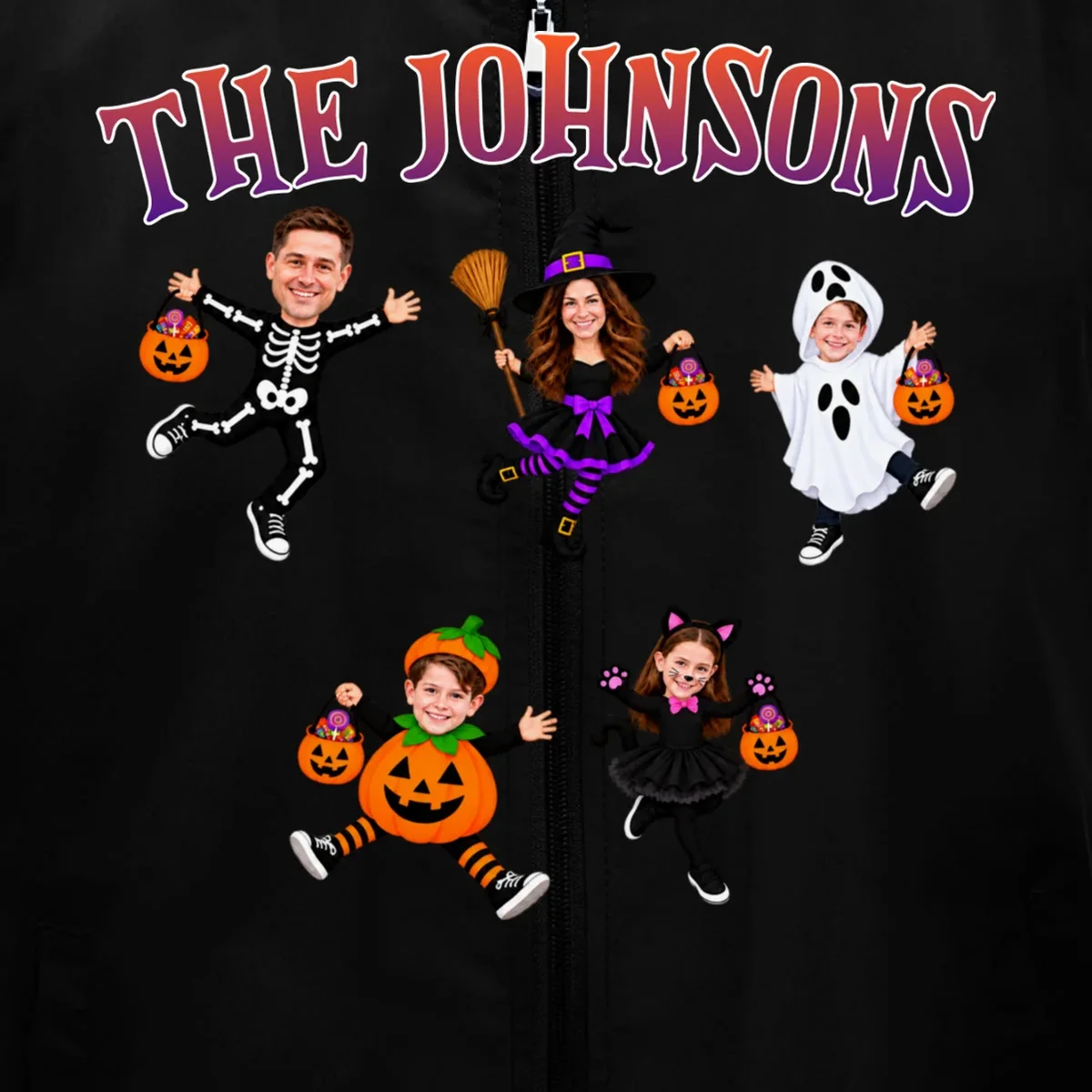 Personalized Halloween Family Photo Men's Vest - Custom Faces & Name - Front - Close-up