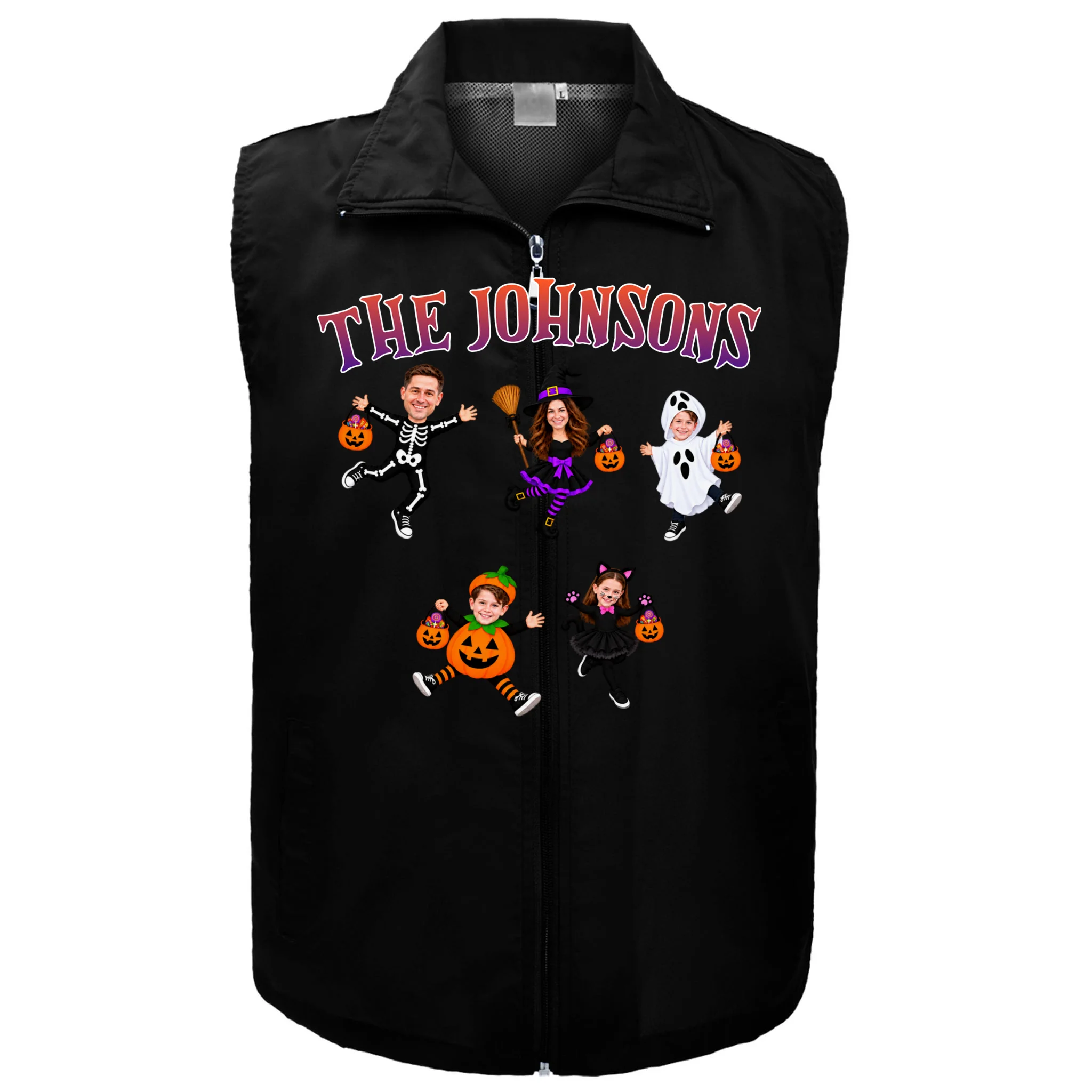 Personalized Halloween Family Photo Men's Vest - Custom Faces & Name - Front