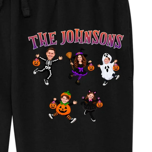 Personalized Halloween Family Photo Women's Fleece Sweatpants - Custom Faces & Name - Front - Close-up