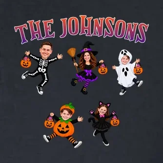 Personalized Halloween Family Photo Men's Polo - Custom Faces & Name - Front - Close-up