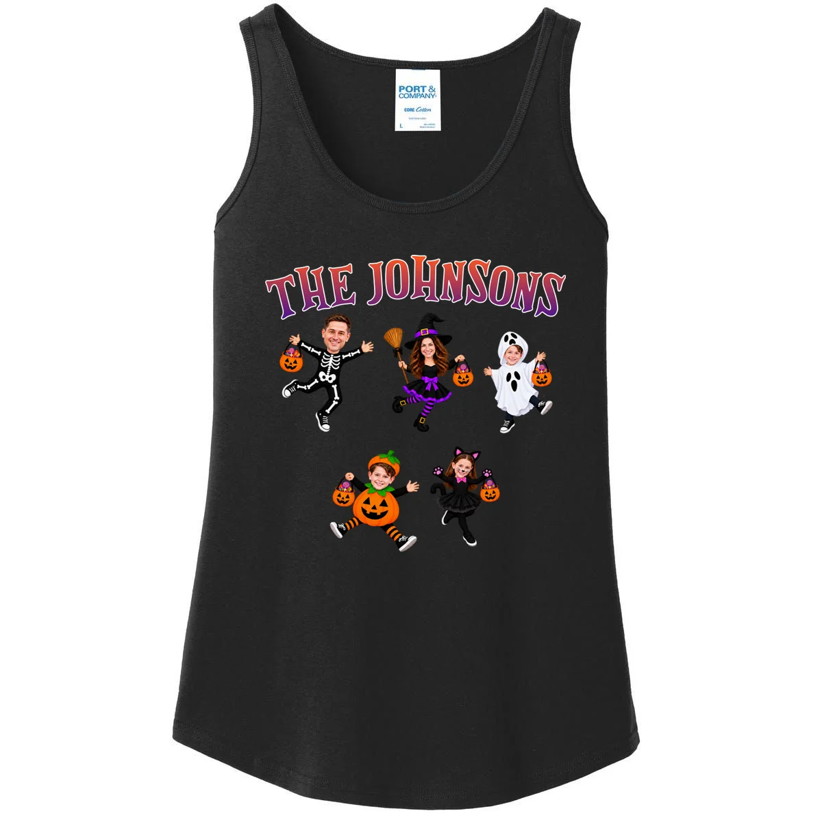 Personalized Halloween Family Photo Women's Tank Top - Custom Faces & Name - Front