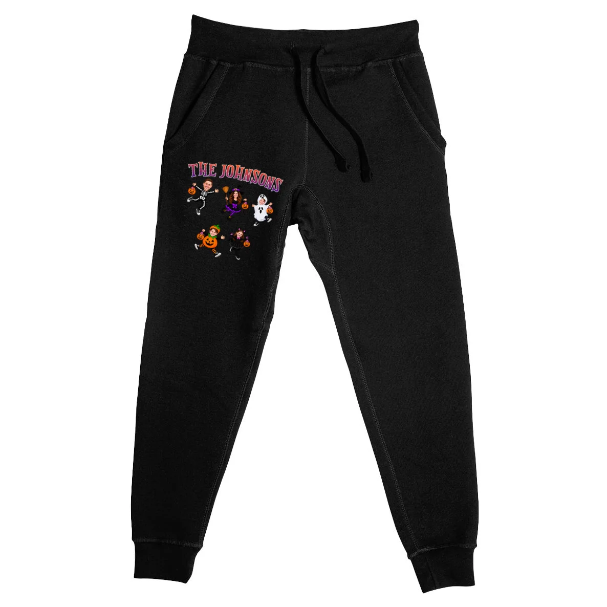 Personalized Halloween Family Photo Men's Sweatpants - Custom Faces & Name Front