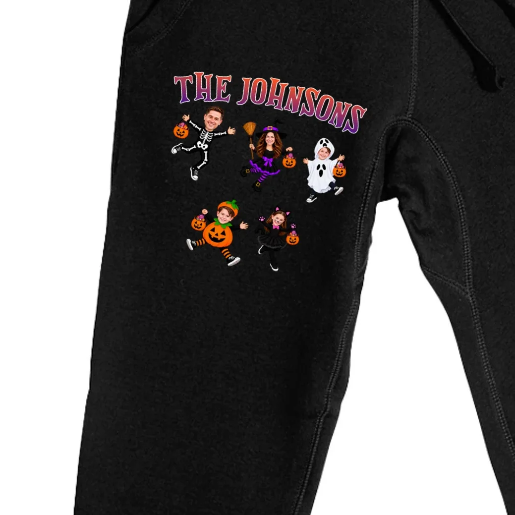 Personalized Halloween Family Photo Men's Sweatpants - Custom Faces & Name - Front - Close-up