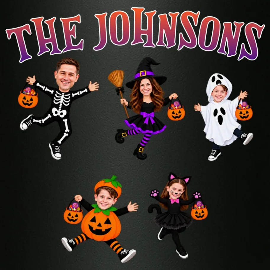 Personalized Halloween Family Photo 20oz Tumbler - Custom Faces & Name - Front - Close-up