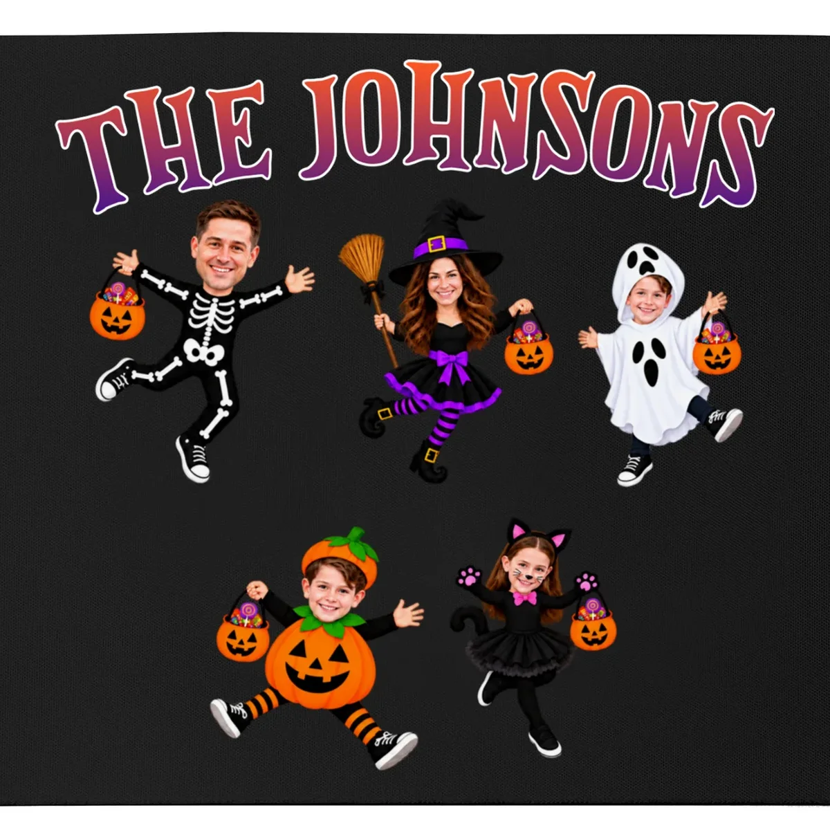 Personalized Halloween Family Photo Mouse Pad - Custom Faces & Name - Front - Close-up