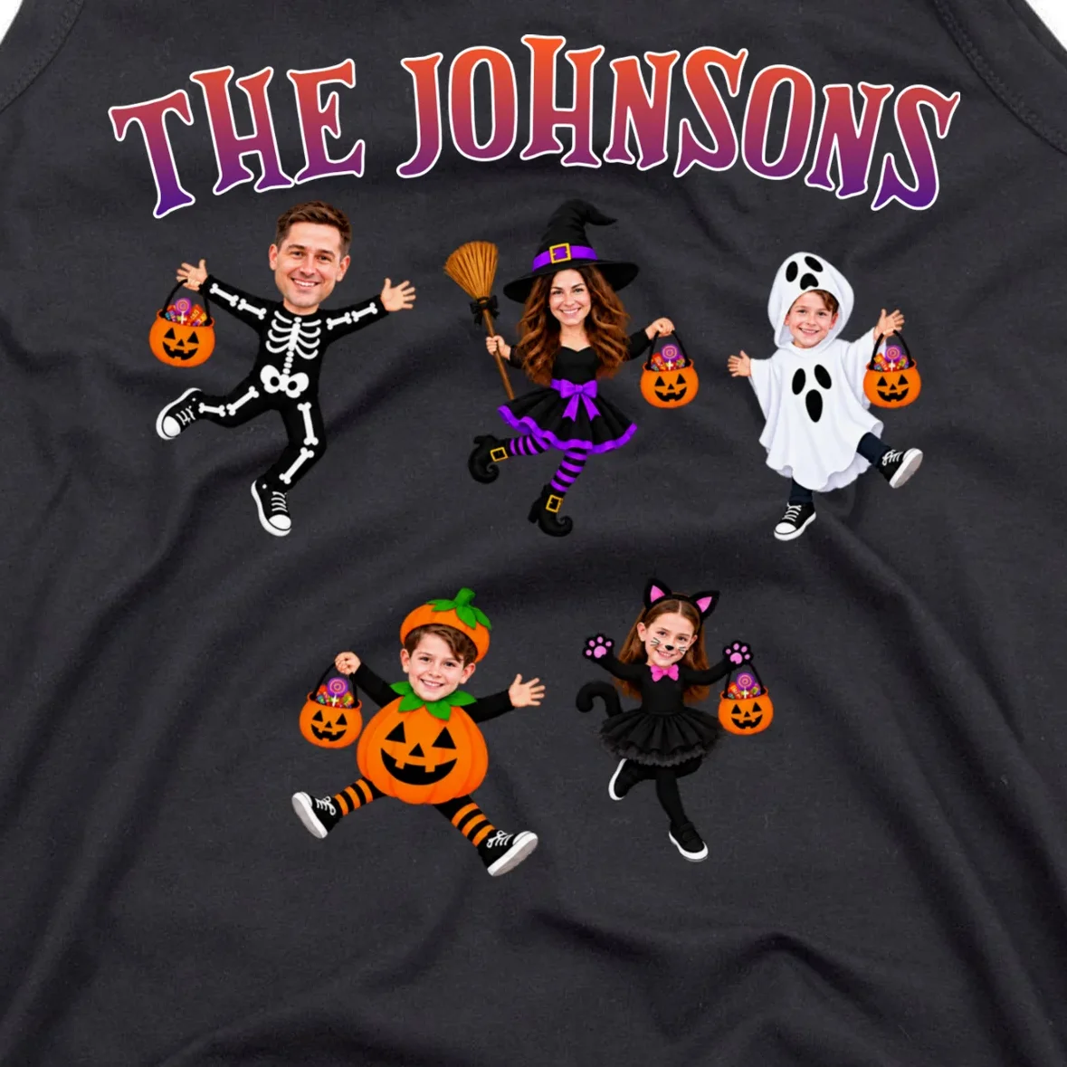 Personalized Halloween Family Photo Tank Top - Custom Faces & Name - Front - Close-up