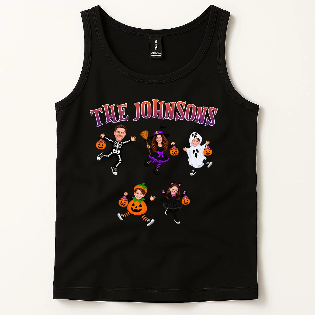 Personalized Halloween Family Photo Tank Top - Custom Faces & Name - Front 1