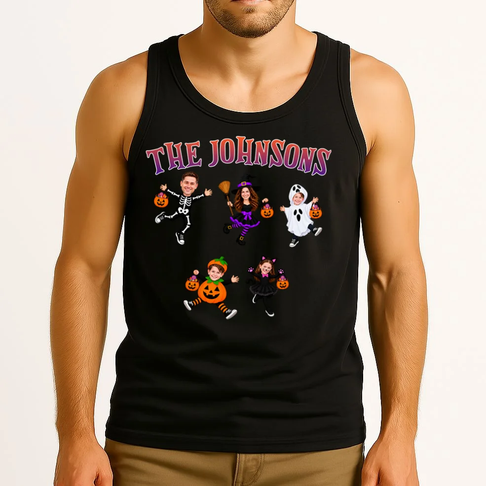 Personalized Halloween Family Photo Tank Top - Custom Faces & Name - Front 2