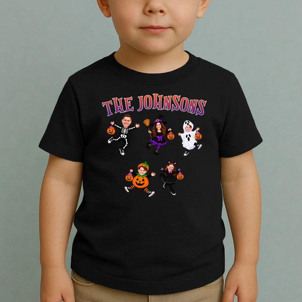Personalized Halloween Family Photo Toddler T-Shirt - Custom Faces & Name - Front 1