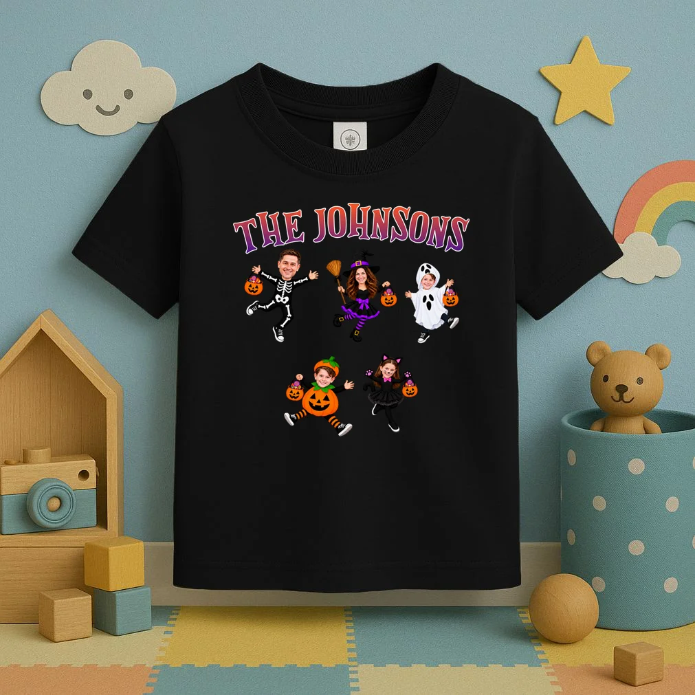Personalized Halloween Family Photo Toddler T-Shirt - Custom Faces & Name - Front 2