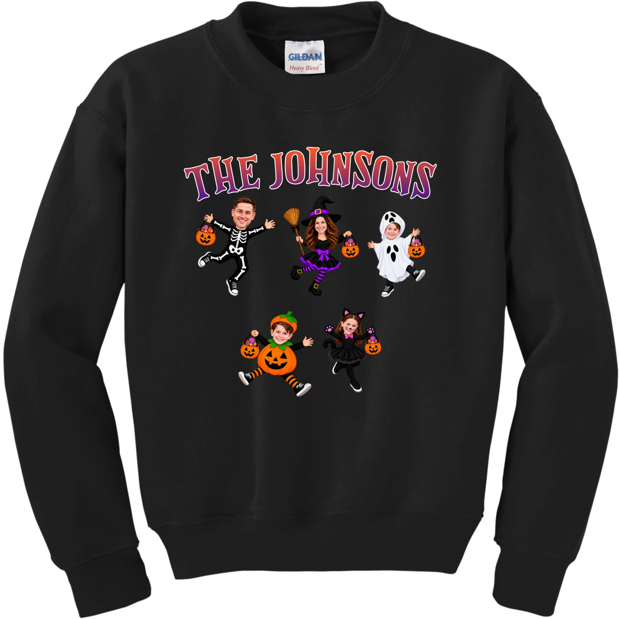 Personalized Halloween Family Photo Kids Sweatshirt - Custom Faces & Name - Front