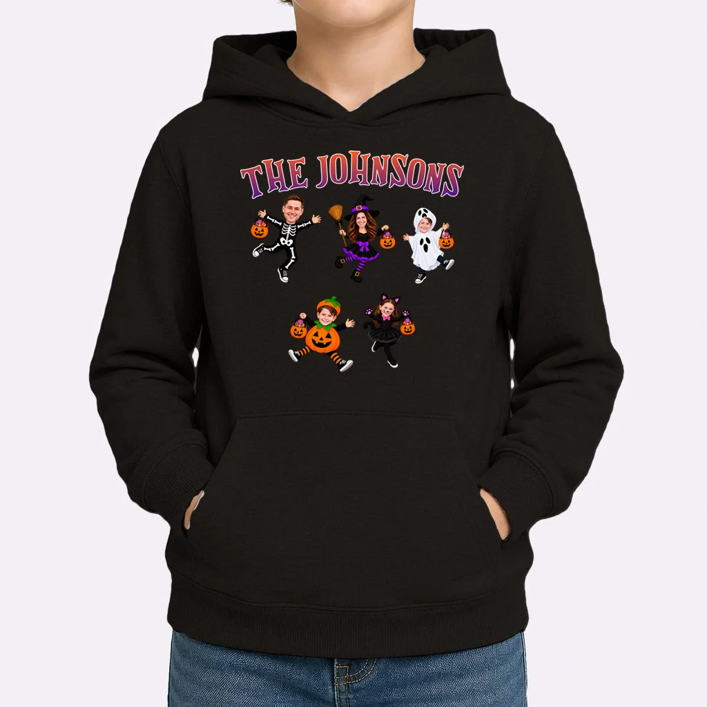 Personalized Halloween Family Photo Kids Hoodie - Custom Faces & Name - Front 1