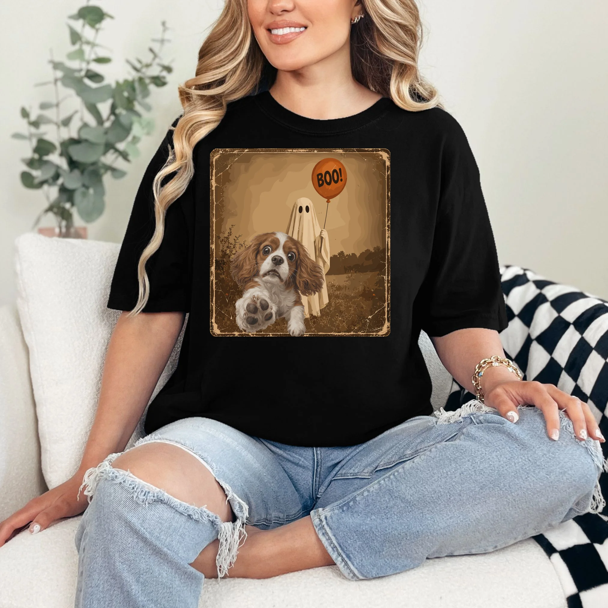 Custom Halloween Dog Portrait Personalized Pet Halloween Shirt Spooky Season Comfort Colors Unisex T-Shirt - Front 1