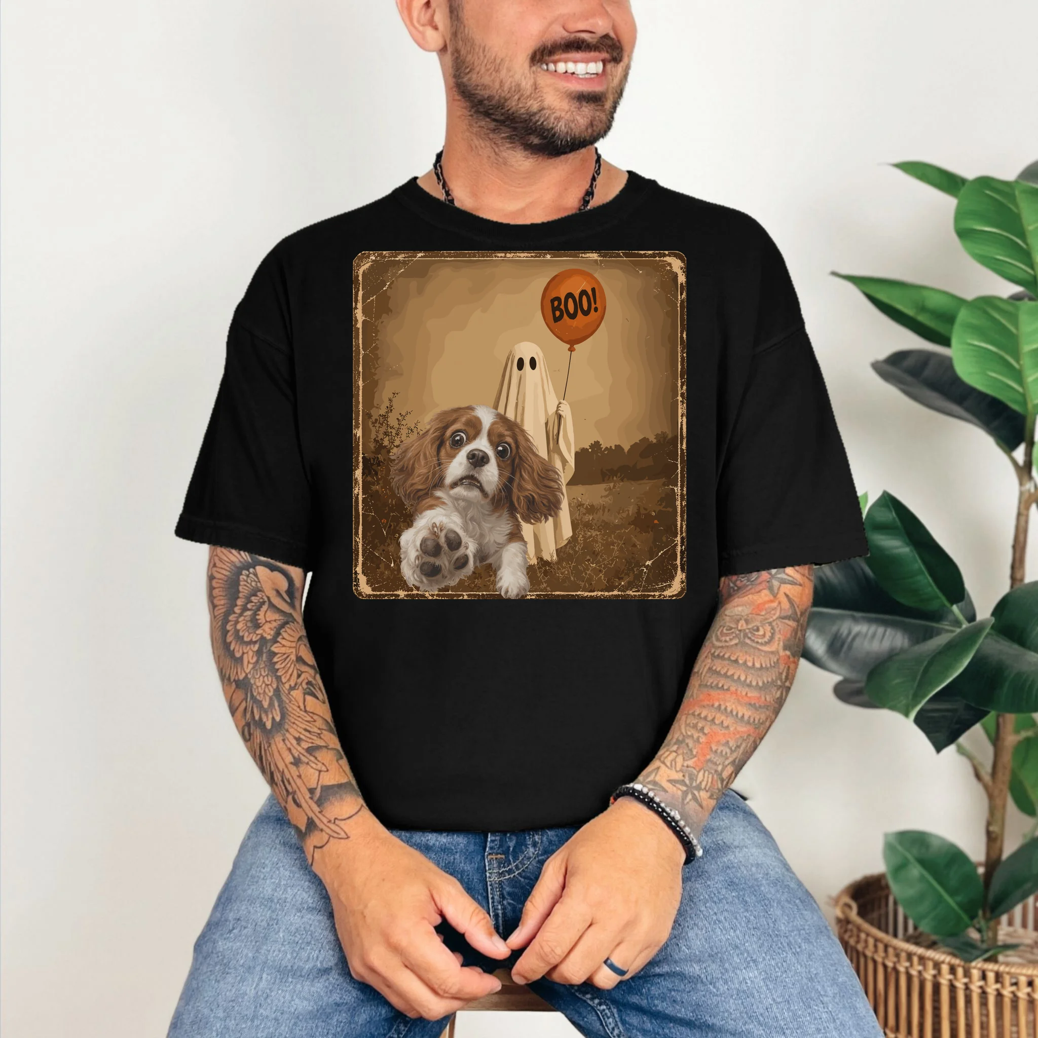 Custom Halloween Dog Portrait Personalized Pet Halloween Shirt Spooky Season Comfort Colors Unisex T-Shirt - Front 2