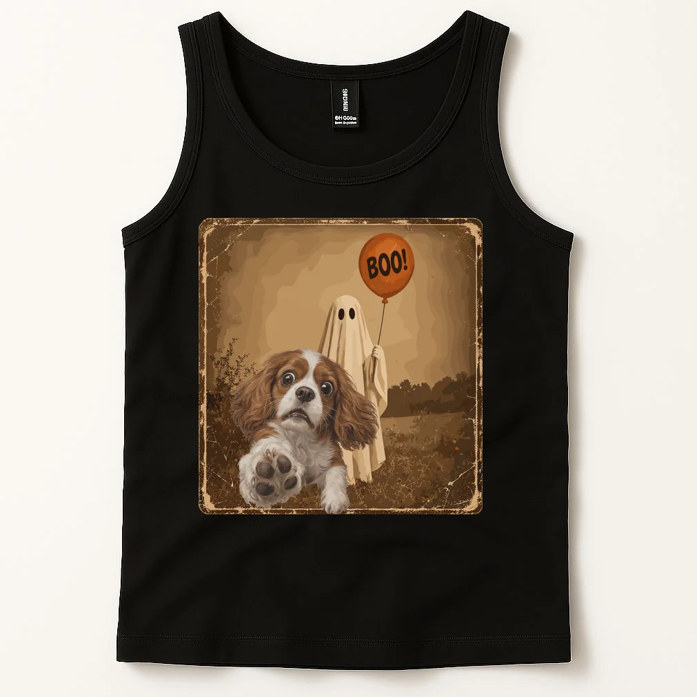 Custom Halloween Dog Portrait Personalized Pet Halloween Shirt Spooky Season Men's Tank Top - Front 1