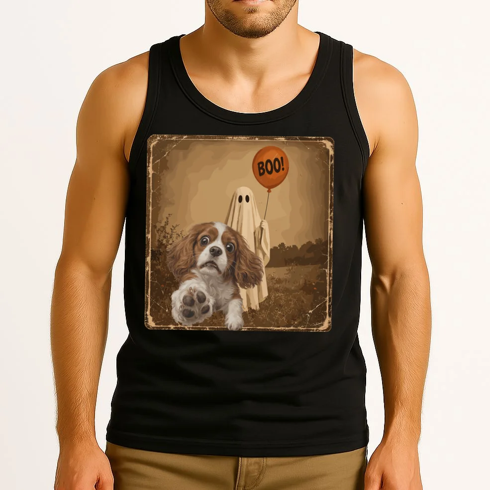 Custom Halloween Dog Portrait Personalized Pet Halloween Shirt Spooky Season Men's Tank Top - Front 2