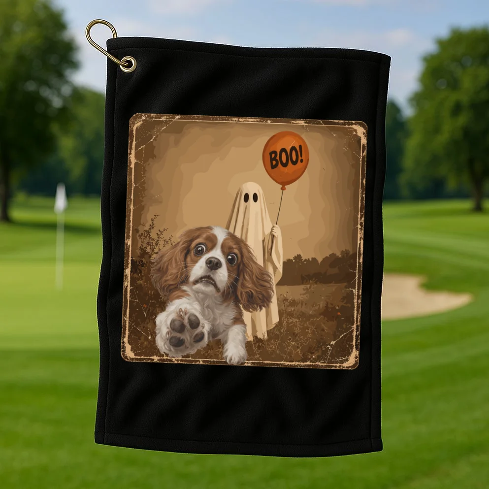 Custom Halloween Dog Portrait Personalized Pet Halloween Spooky Season Golf Towel - Front 1