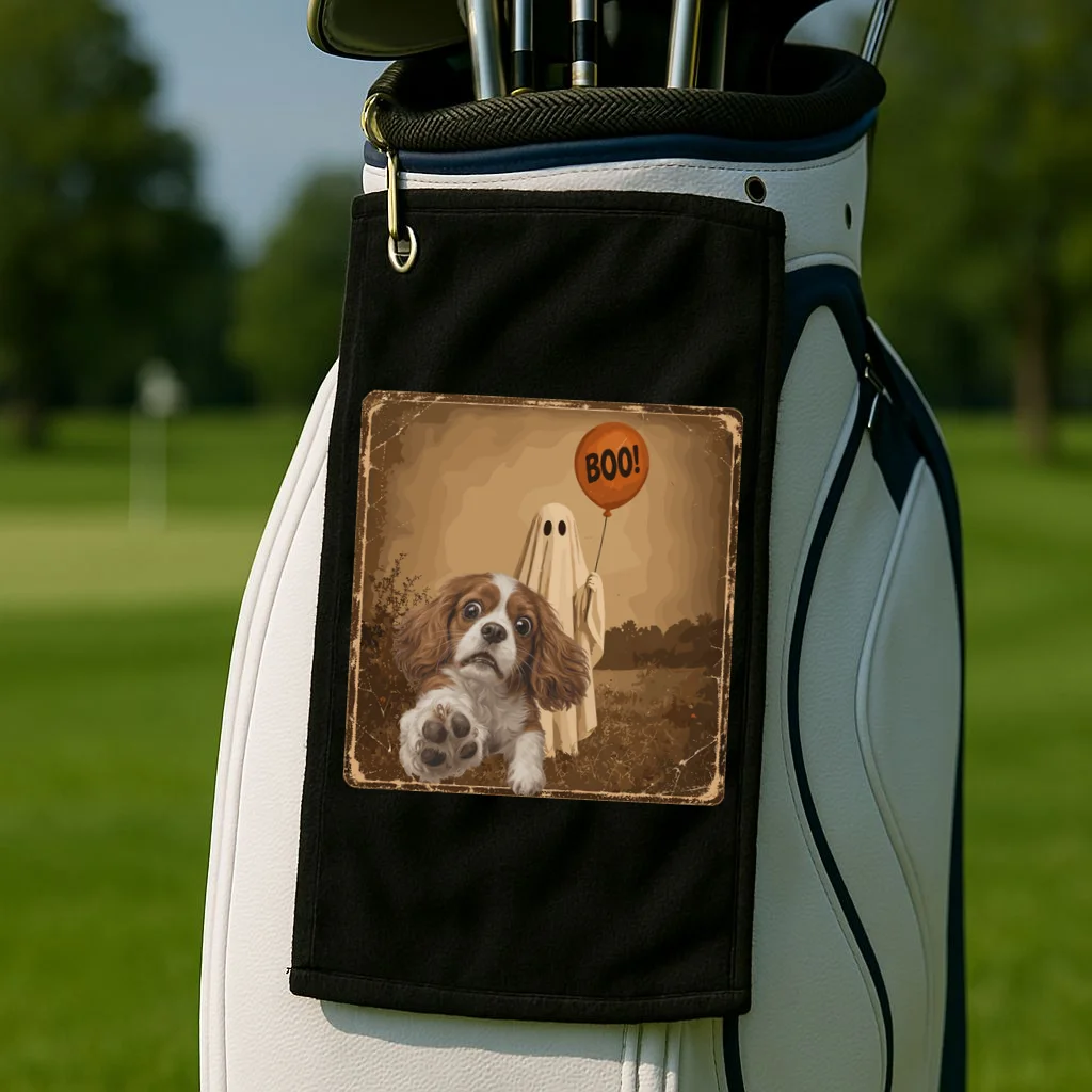 Custom Halloween Dog Portrait Personalized Pet Halloween Spooky Season Golf Towel - Front 2