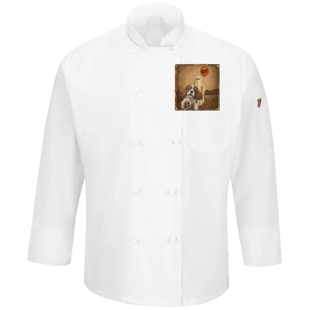 Custom Halloween Dog Portrait Personalized Pet Halloween Spooky Season Men's Chef Coat - Front