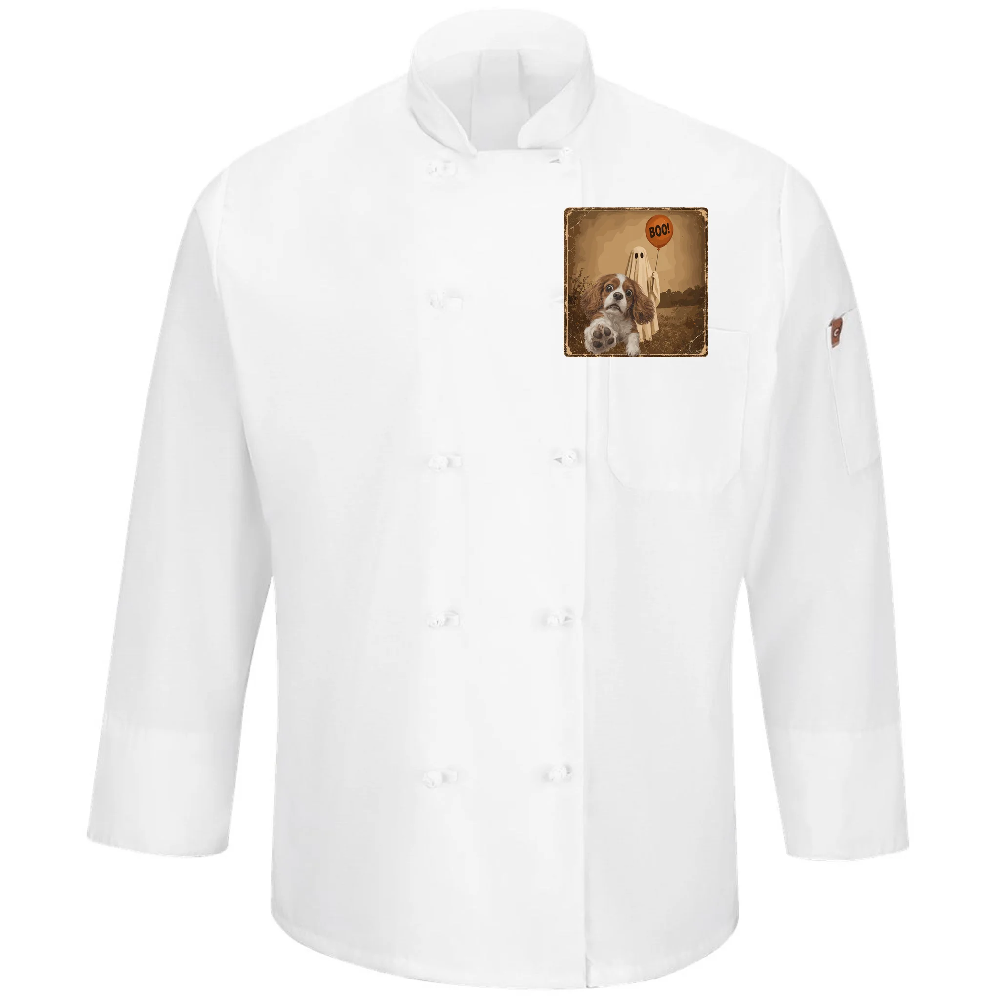 Custom Halloween Dog Portrait Personalized Pet Halloween Spooky Season Men's Chef Coat - Front