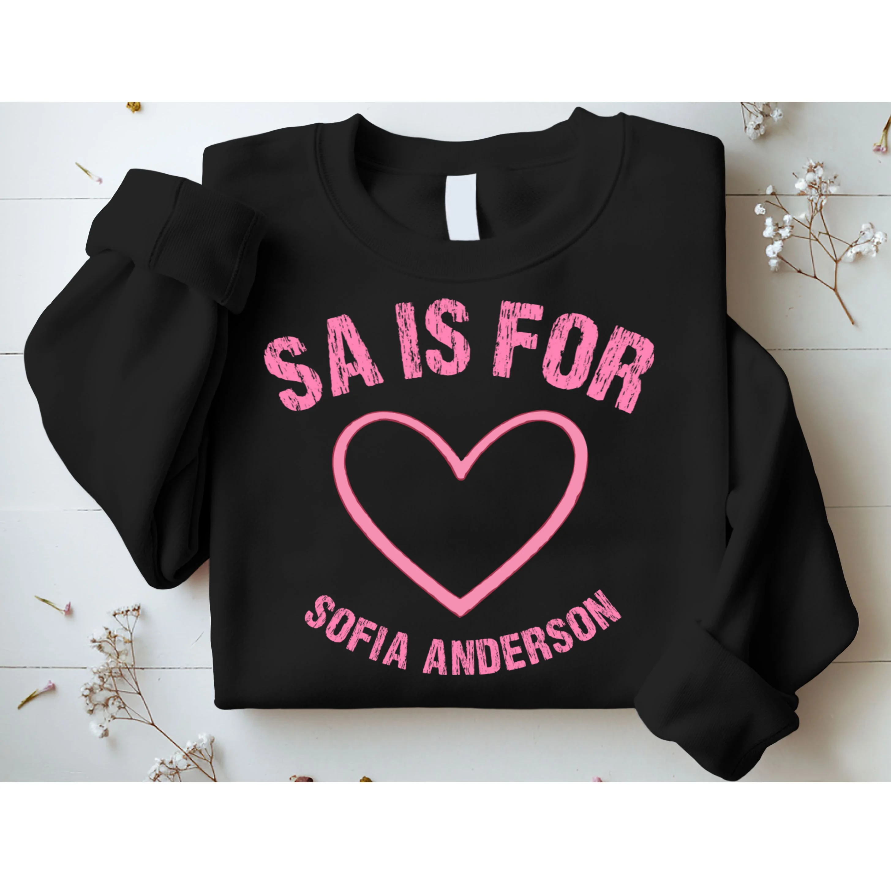 Custom Initial Name Kids T Shirt, Personalized Pink Heart Toddler T-Shirt for Girls Sweatshirt - Front 1