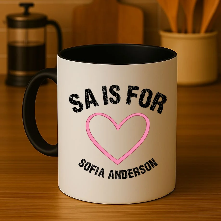 Custom Initial Name Kids T Shirt, Personalized Pink Heart Toddler T-Shirt for Girls Coffee Mug - Front 3