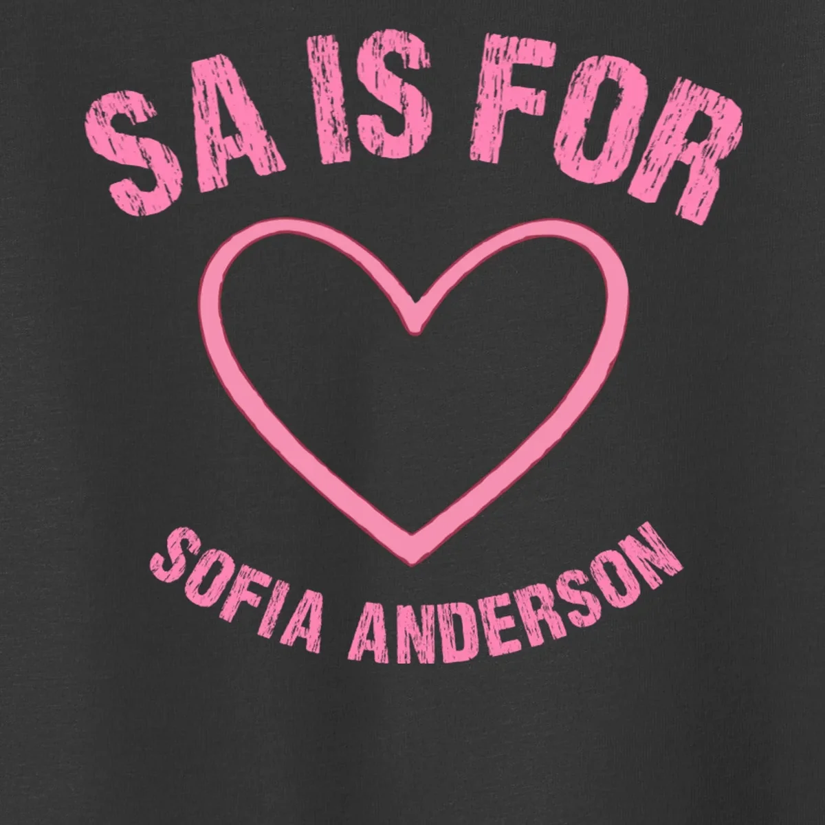 Custom Initial Name Kids T Shirt, Personalized Pink Heart Toddler T-Shirt for Girls Toddler T-Shirt - Front - Close-up