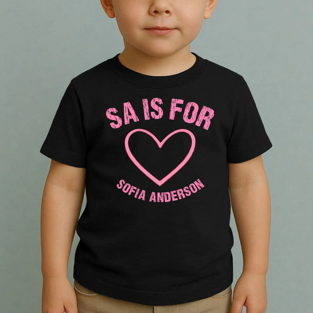 Custom Initial Name Kids T Shirt, Personalized Pink Heart Toddler T-Shirt for Girls Toddler T-Shirt - Front 1