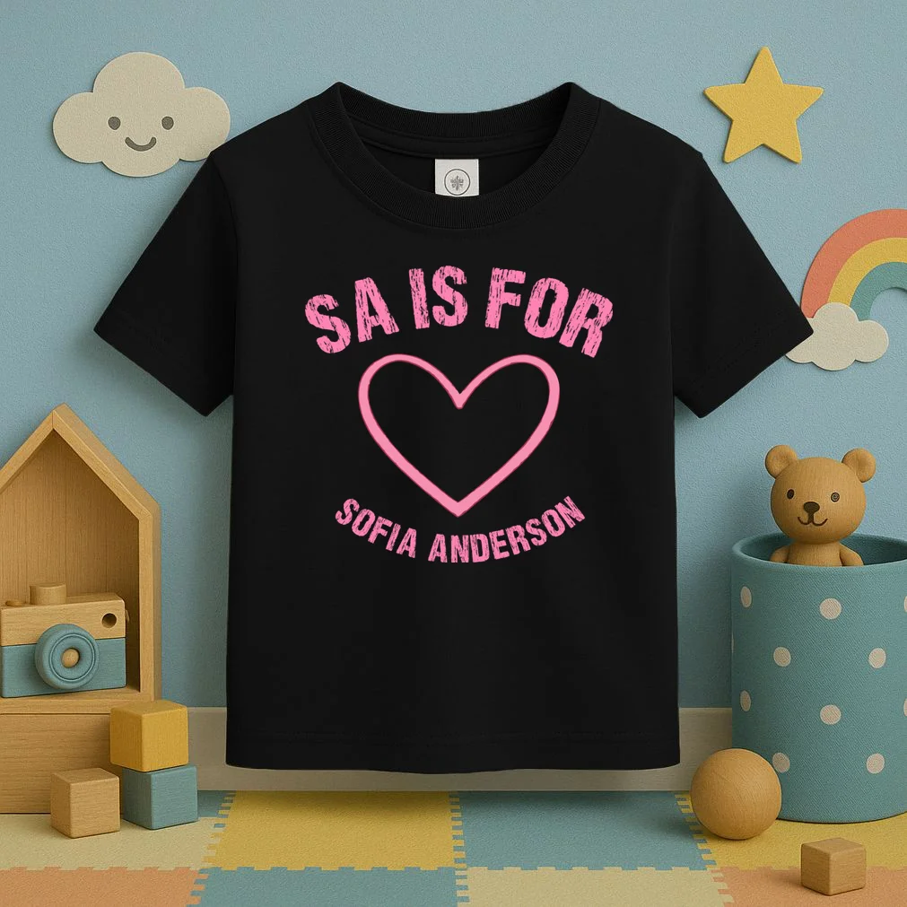 Custom Initial Name Kids T Shirt, Personalized Pink Heart Toddler T-Shirt for Girls Toddler T-Shirt - Front 2