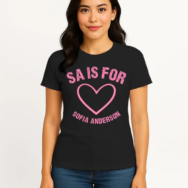 Custom Initial Name Kids T Shirt, Personalized Pink Heart Toddler T-Shirt for Girls Women's T-Shirt - Front 3