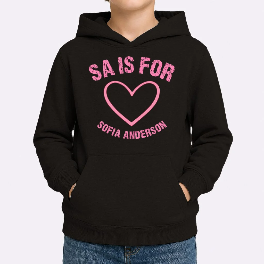 Custom Initial Name Kids T Shirt, Personalized Pink Heart Toddler T-Shirt for Girls Kids Hoodie - Front 1