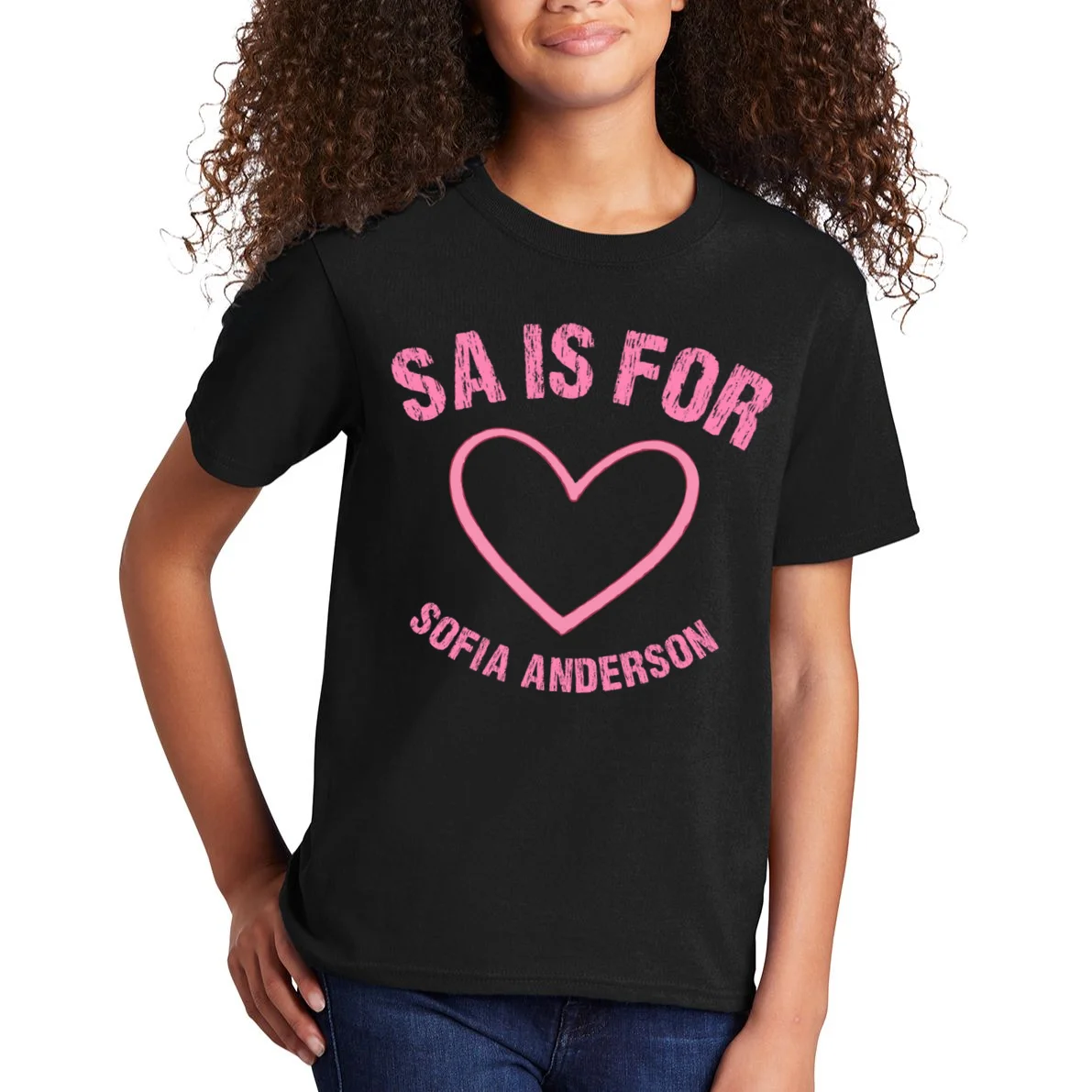 Custom Initial Name Kids T Shirt, Personalized Pink Heart Toddler T-Shirt for Girls Kids T-Shirt - Front 1