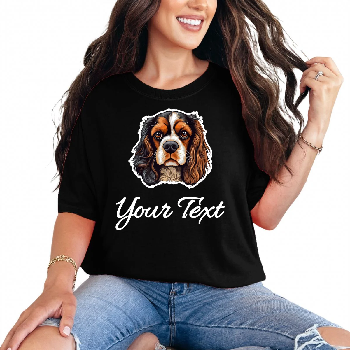 Cavalier King Charles Spaniel Custom Text Personalized T-Shirt - Front