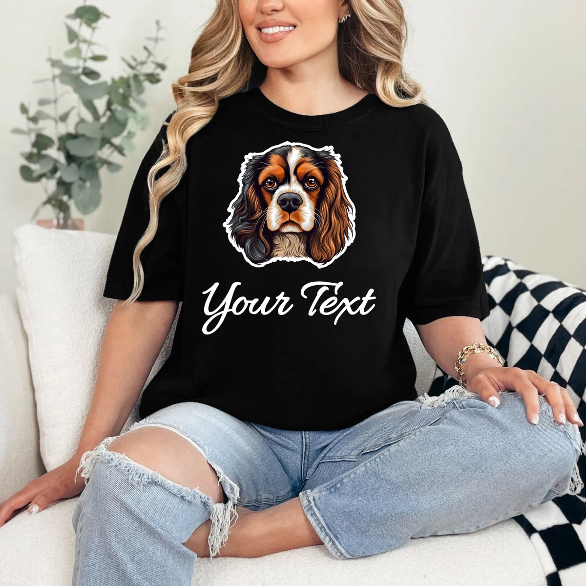 Cavalier King Charles Spaniel Custom Text Personalized T-Shirt - Front 1
