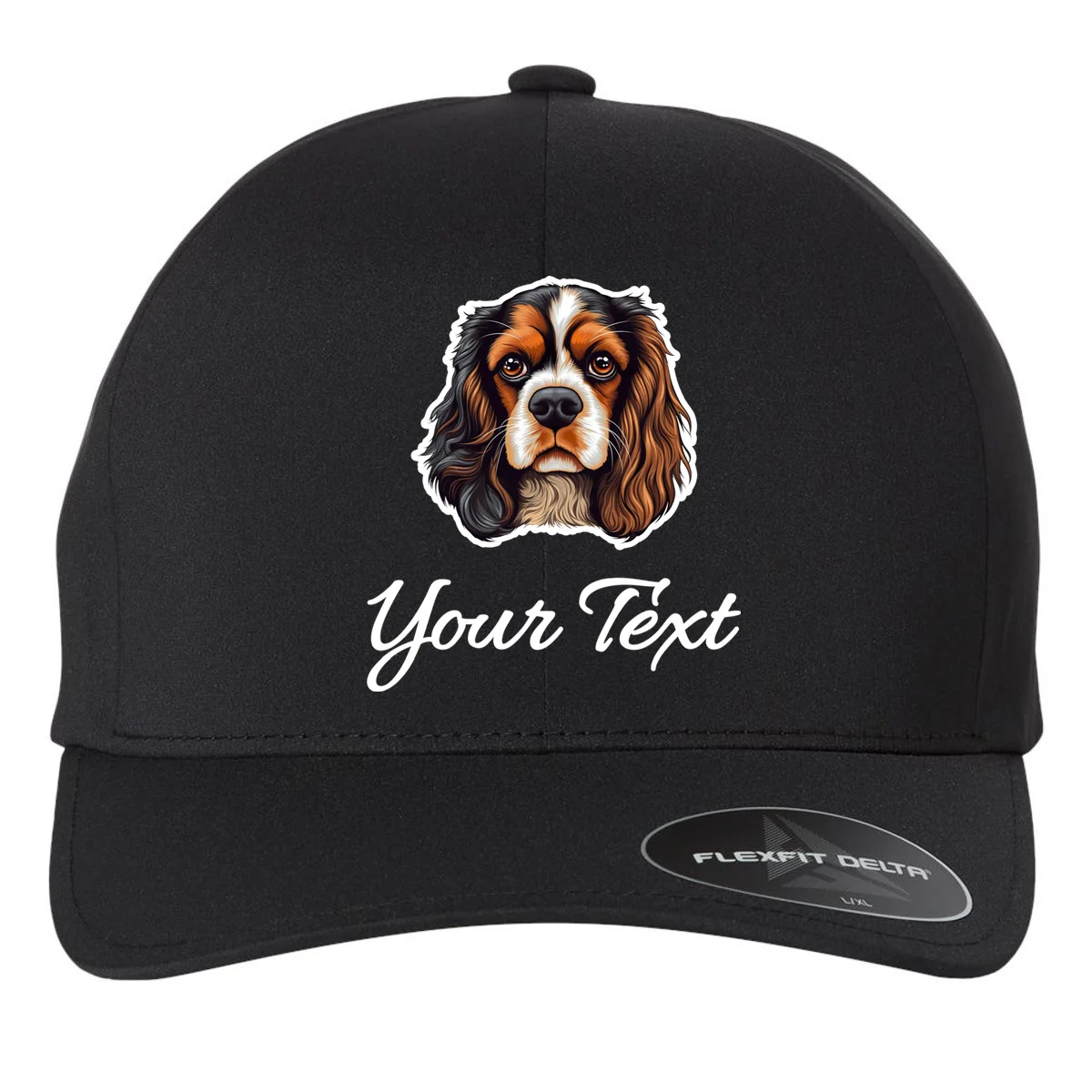 Cavalier King Charles Spaniel Custom Text Personalized Flexfit Men's Snapback Hat - Front
