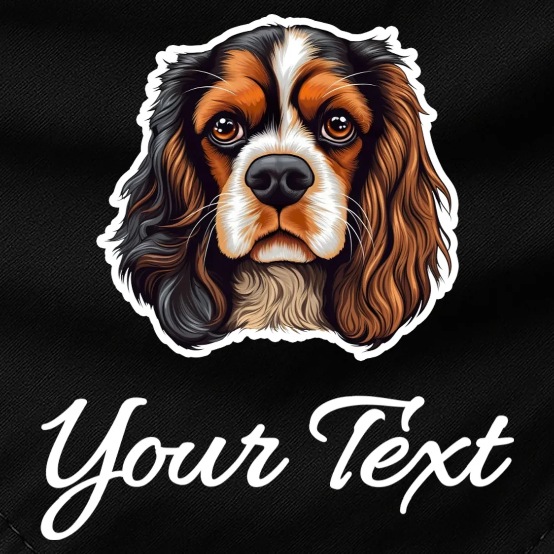 Cavalier King Charles Spaniel Custom Text Personalized Dog Bandana - Front - Close-up