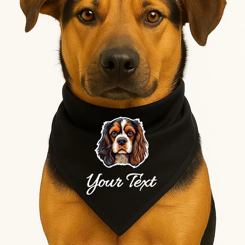 Cavalier King Charles Spaniel Custom Text Personalized Dog Bandana - Front 1