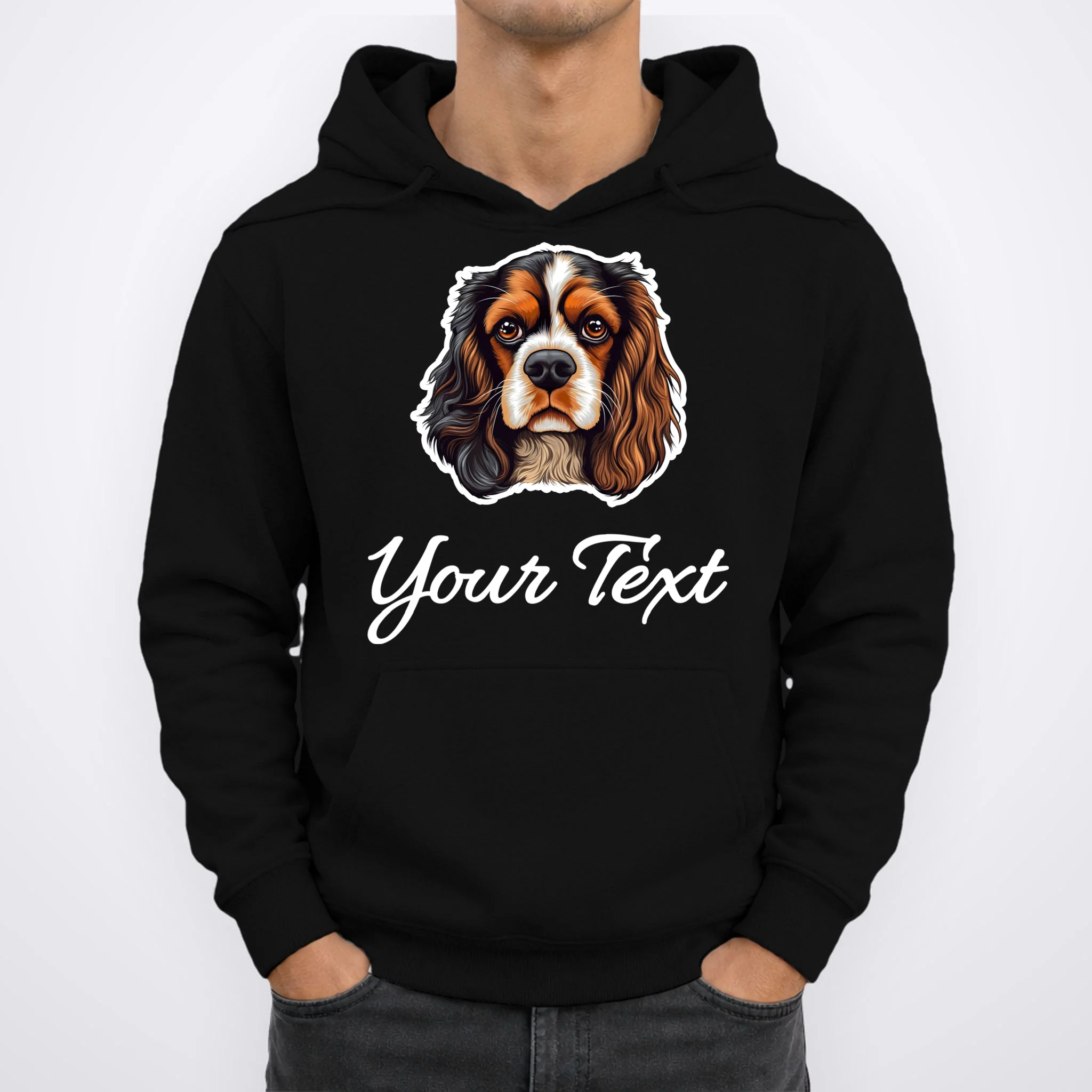 Cavalier King Charles Spaniel Custom Text Personalized Men's Hoodie - Front 1