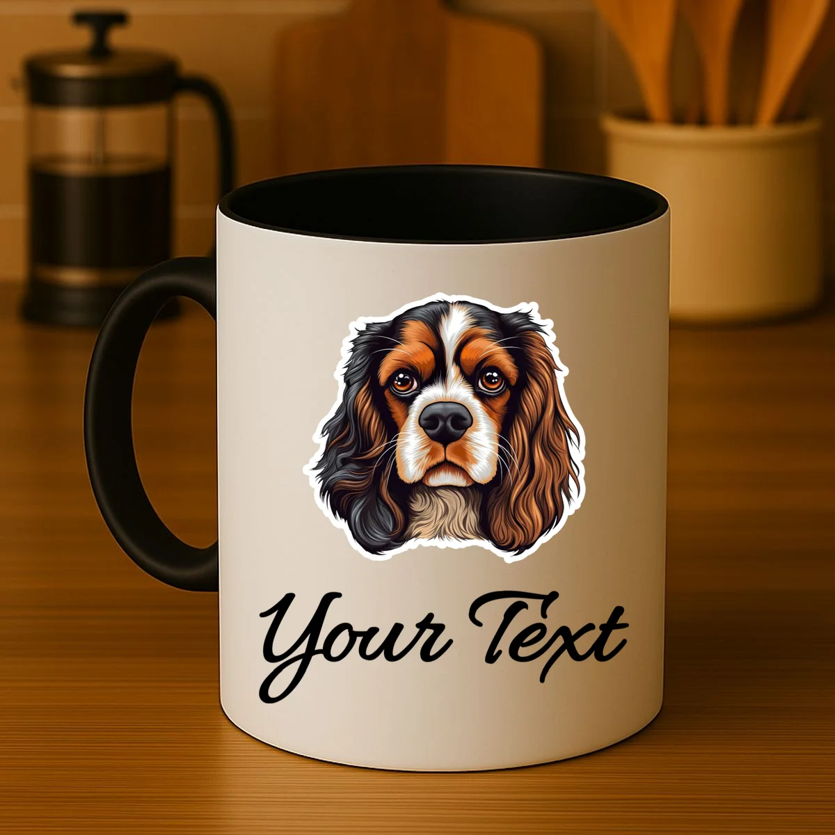 Cavalier King Charles Spaniel Custom Text Personalized Coffee Mug - Front 3