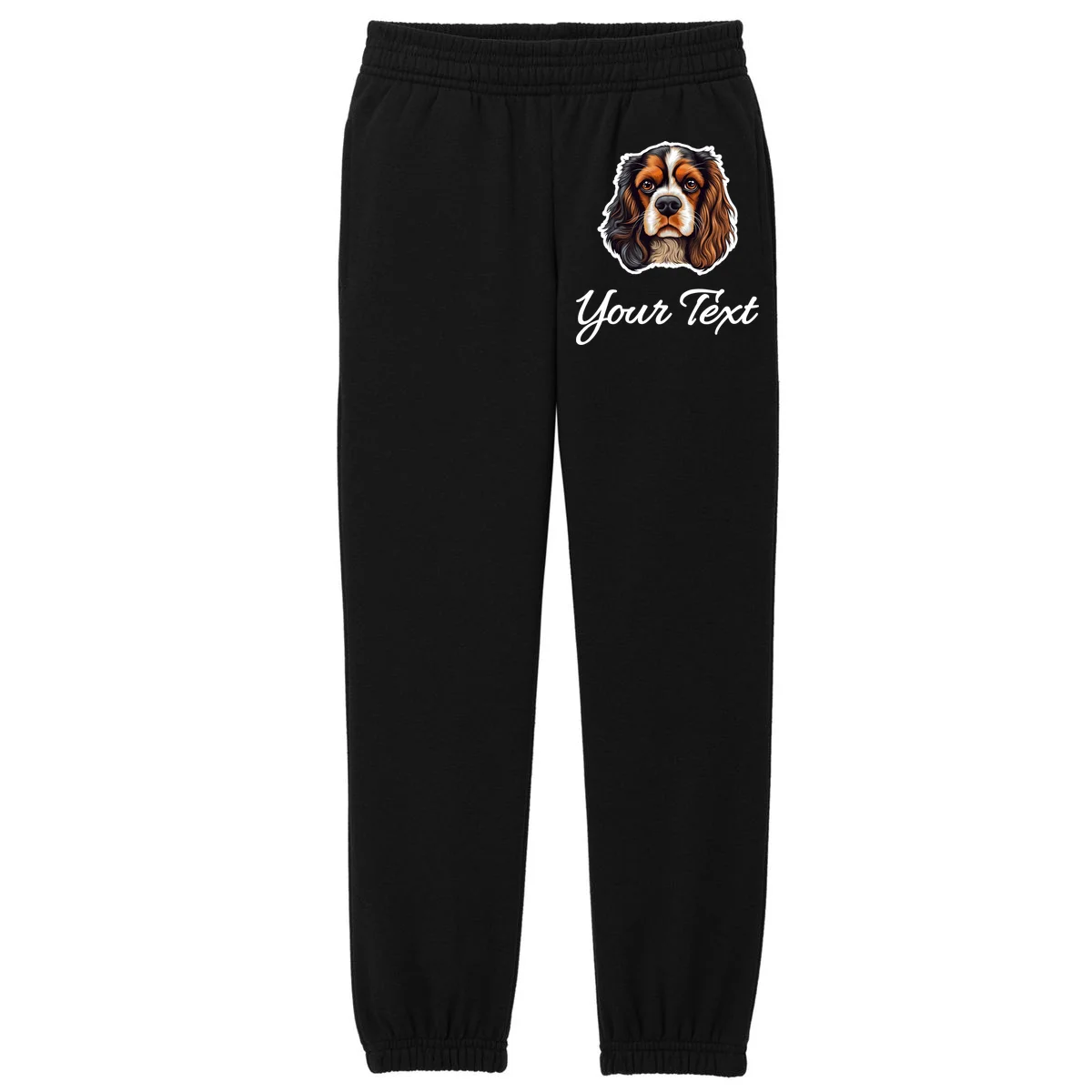Cavalier King Charles Spaniel Custom Text Personalized Kids Fleece Sweatpants - Front
