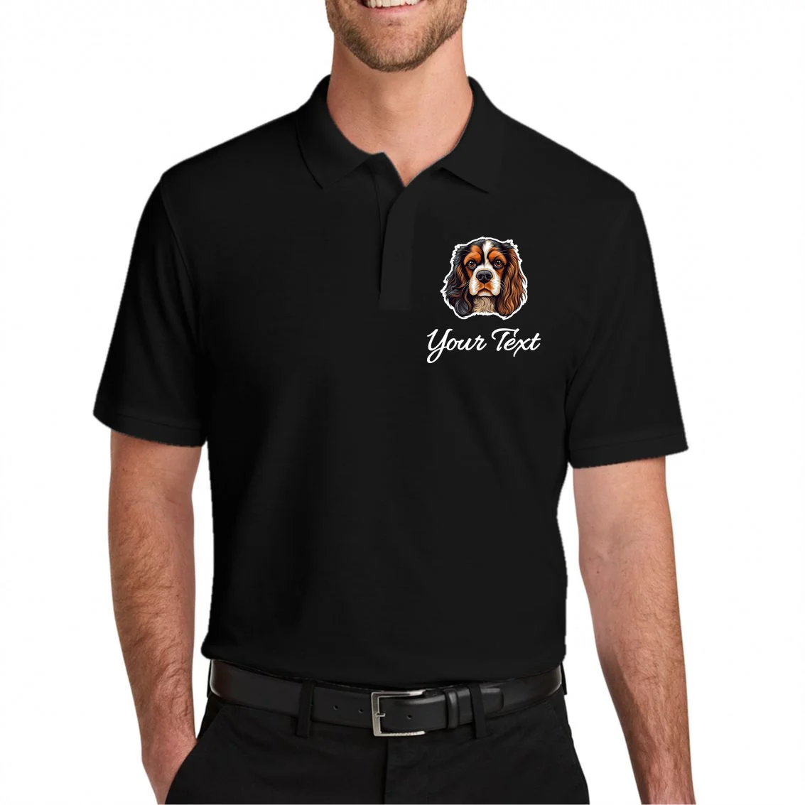 Cavalier King Charles Spaniel Custom Text Personalized Men's Polo - Front 1