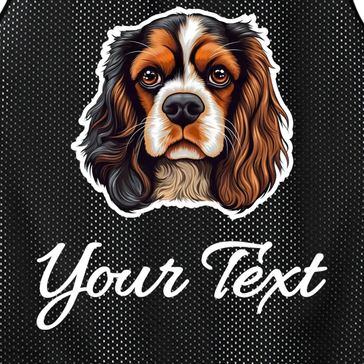 Cavalier King Charles Spaniel Custom Text Personalized Men's Basketball Jersey - Front - Close-up