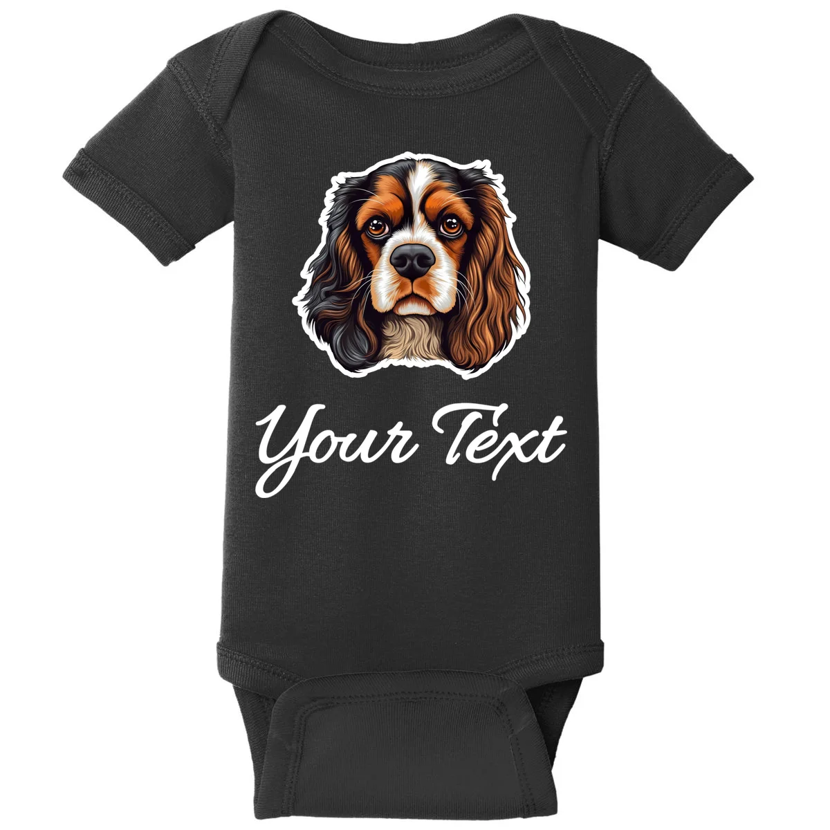 Cavalier King Charles Spaniel Custom Text Personalized Baby Bodysuit - Front