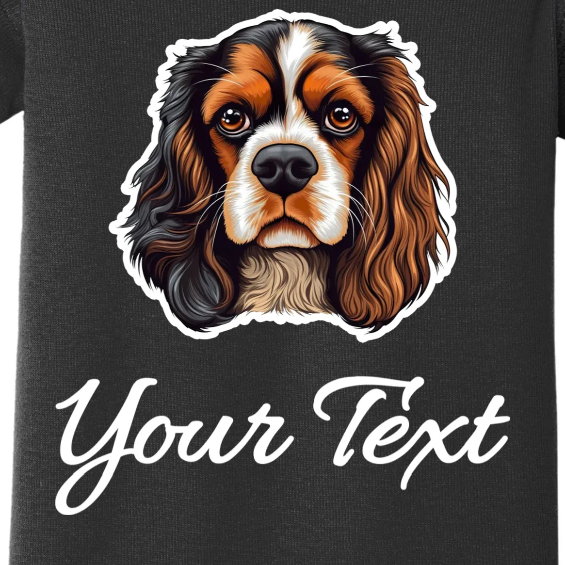 Cavalier King Charles Spaniel Custom Text Personalized Baby Bodysuit - Front - Close-up