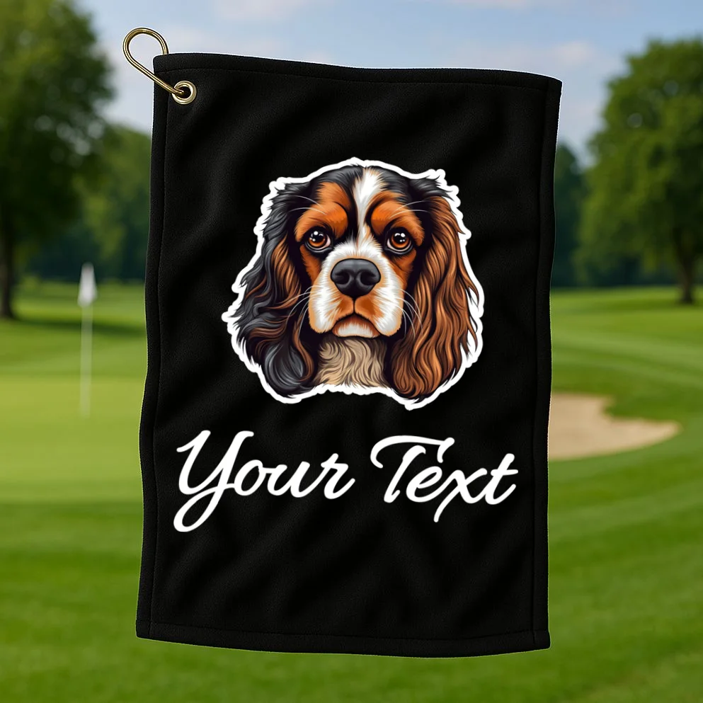 Cavalier King Charles Spaniel Custom Text Personalized Golf Towel - Front 1