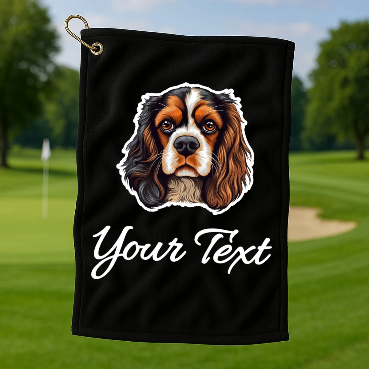 Cavalier King Charles Spaniel Custom Text Personalized Golf Towel - Front 1